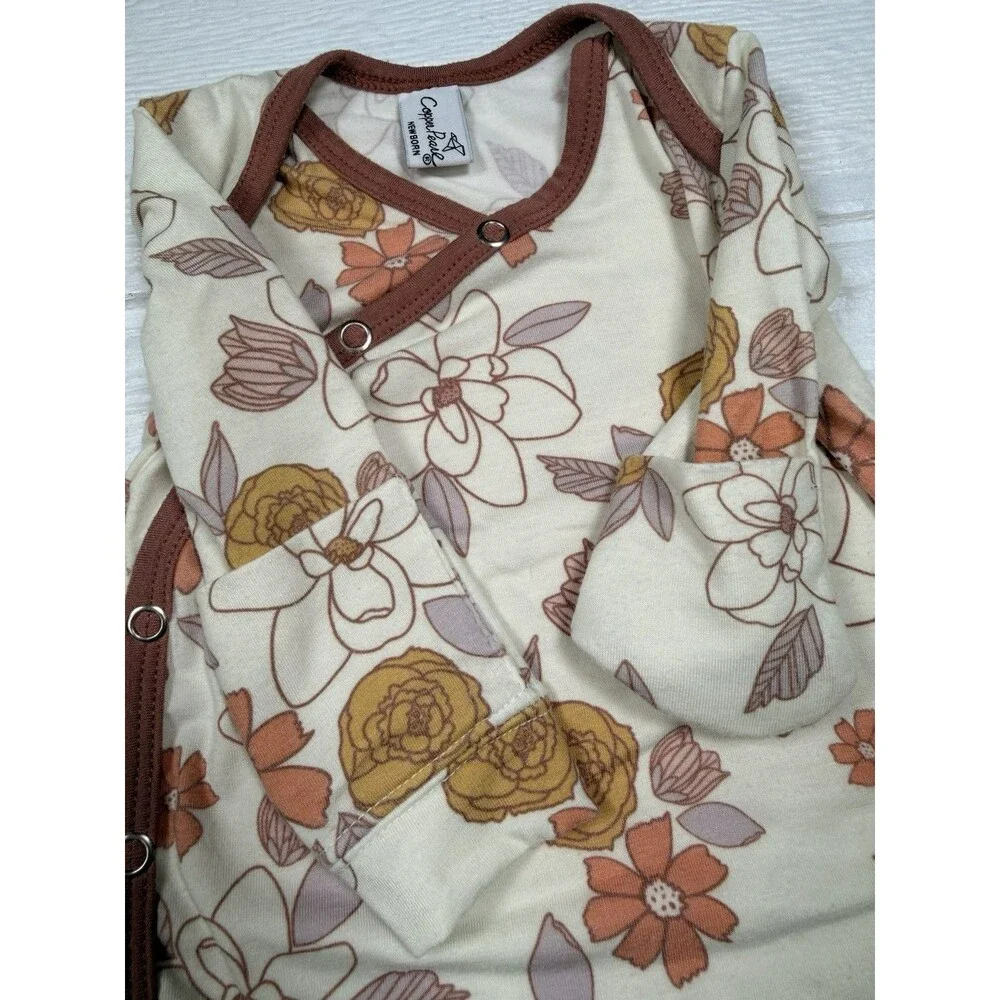 Copper Pearl Newborn Baby Knotted Gown Set Camel Ferra Floral Sleeper 2pc